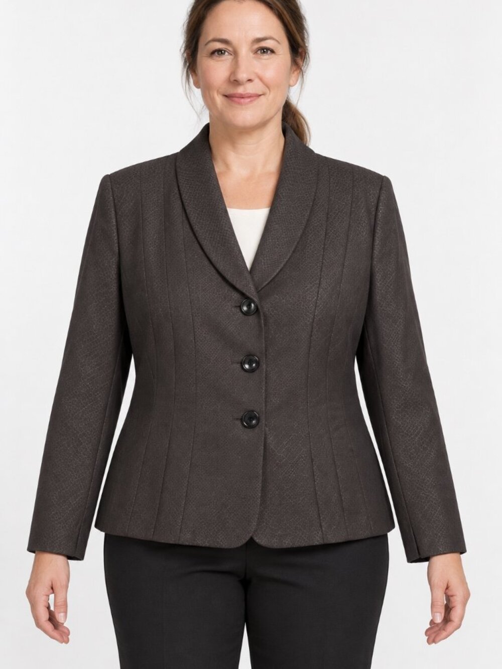 Le Suit Brown Textured Three Button Blazer Jacket Women's Size 14 Lined